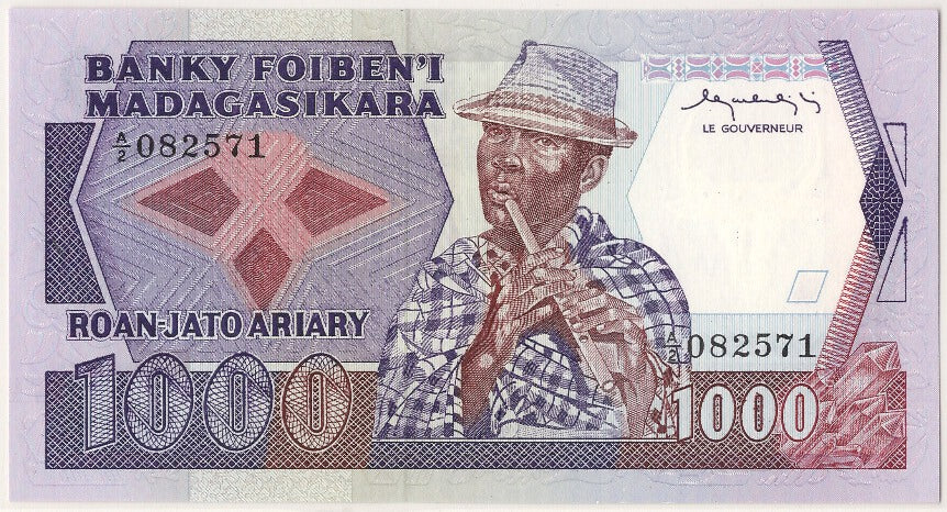 Madagascar, 1000 Francs = 200 Ariary, KM #68a, UNC(65-70), A/2 082571