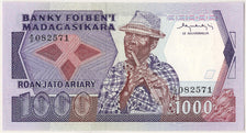 Madagascar, 1000 Francs = 200 Ariary, KM #68a, UNC(65-70), A/2 082571