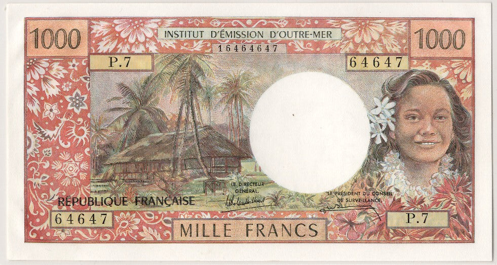 Billete, 1000 Francs, Tahití, SC