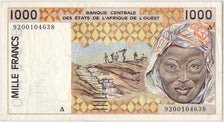 West African States, 1000 Francs, 1992, KM #111Ab, AU(55-58), A 9200104638
