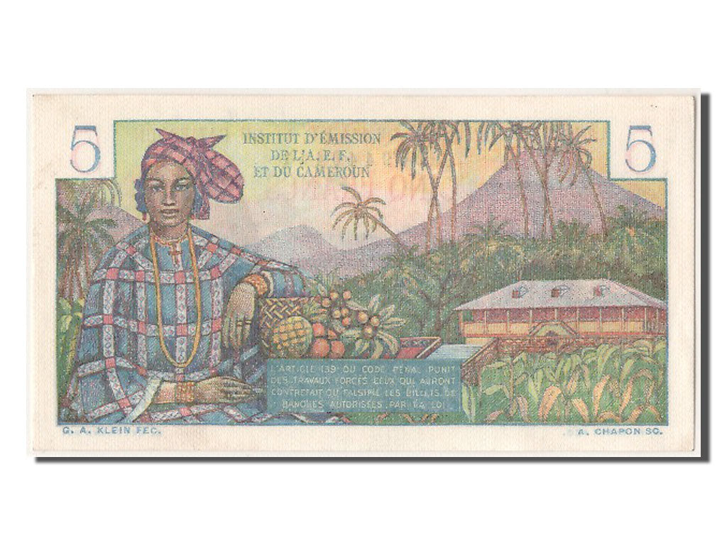 French Equatorial Africa, 5 Francs, KM #28, UNC(63), U.4 40411