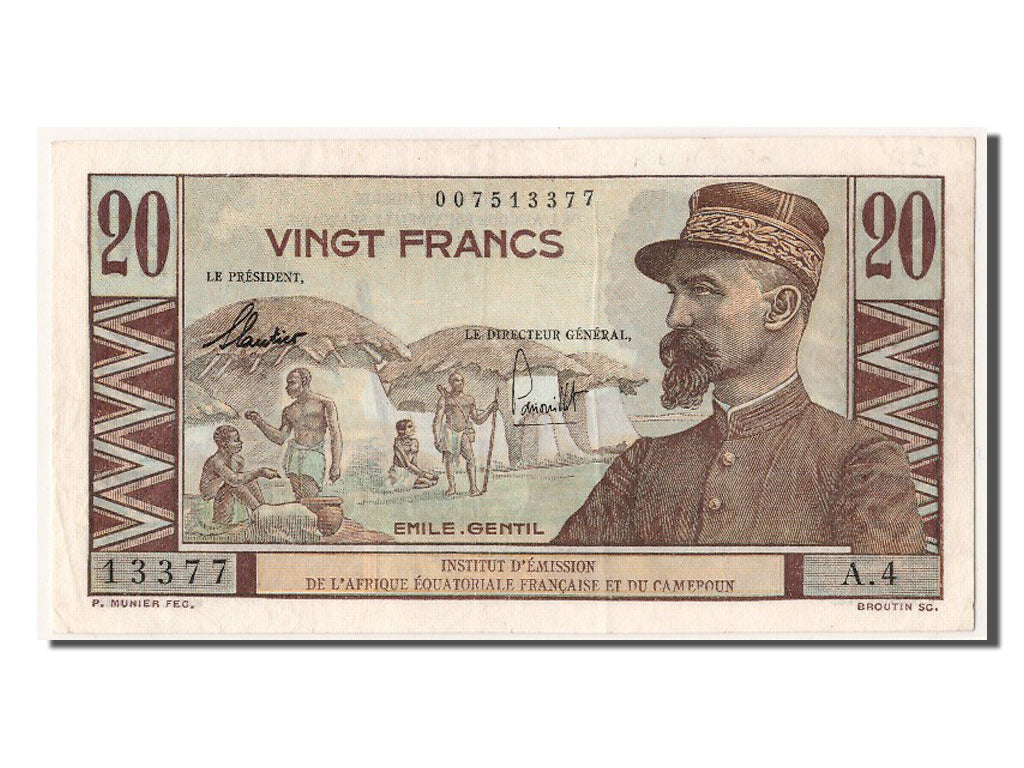 French Equatorial Africa, 20 Francs, KM #30, UNC(63), A.4 13377
