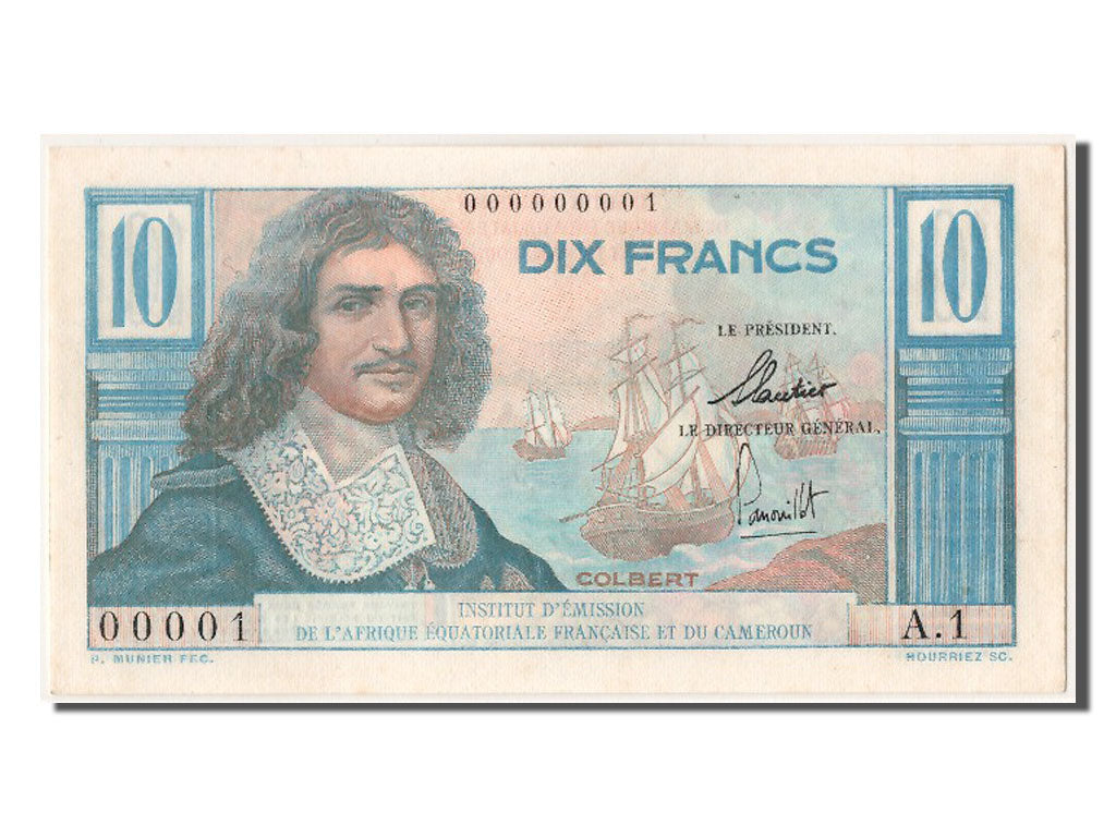French Equatorial Africa, 10 Francs, UNC(63), A.1 00001