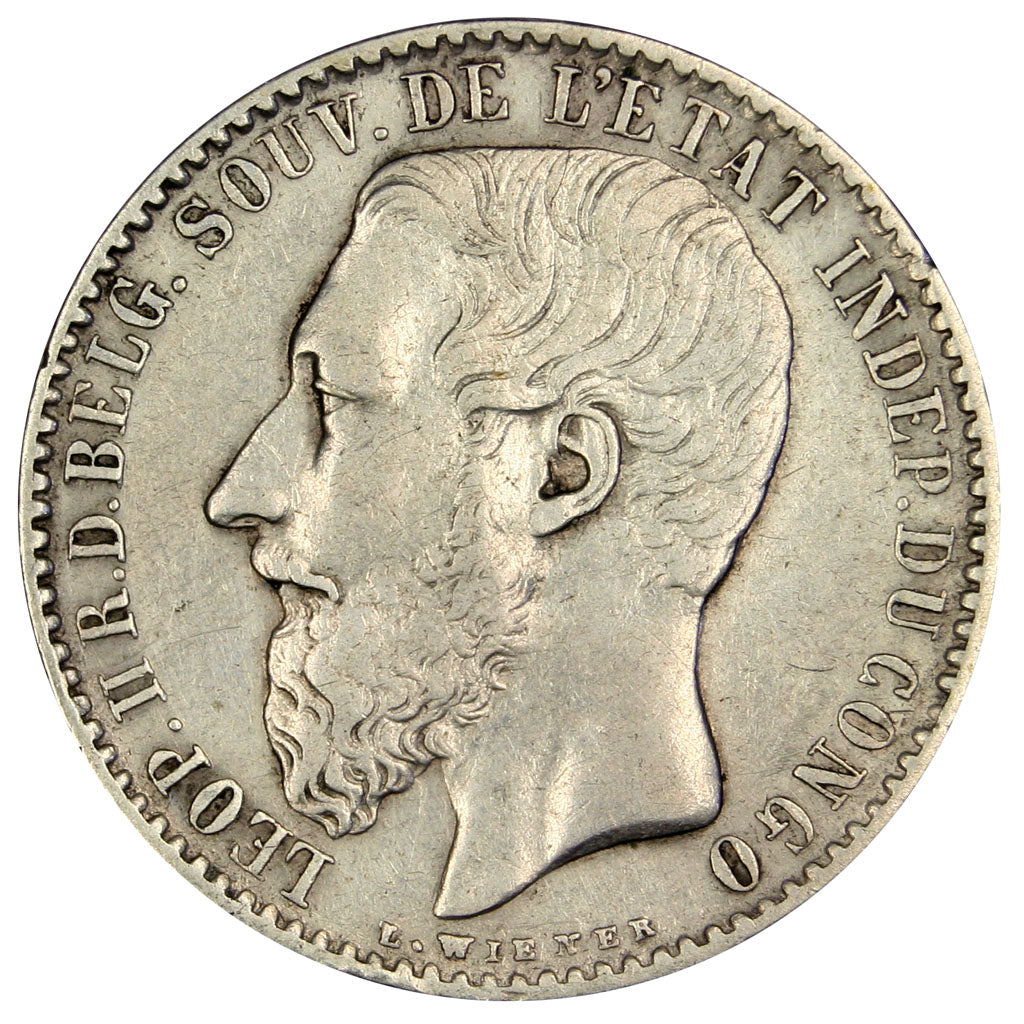 CONGO FREE STATE, Franc, 1896, KM #6, AU(50-53), Silver, 23, 4.94