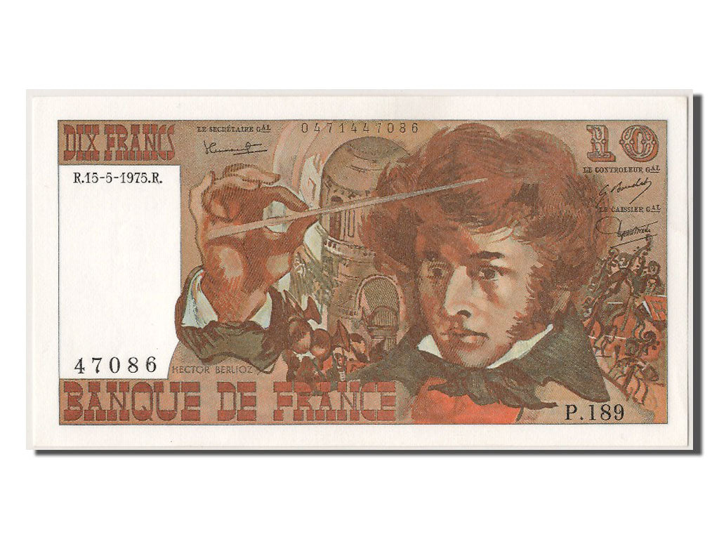 France, 10 Francs, 10 F 1972-1978 ''Berlioz'', 1975, KM #150b, 1975-05-15,...