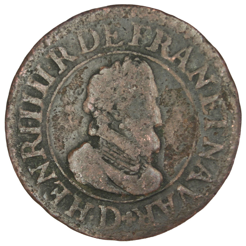 FRANCE, Double tournois, buste enfantin, Double Tournois, 1610, Lyon, KM #43.2,.