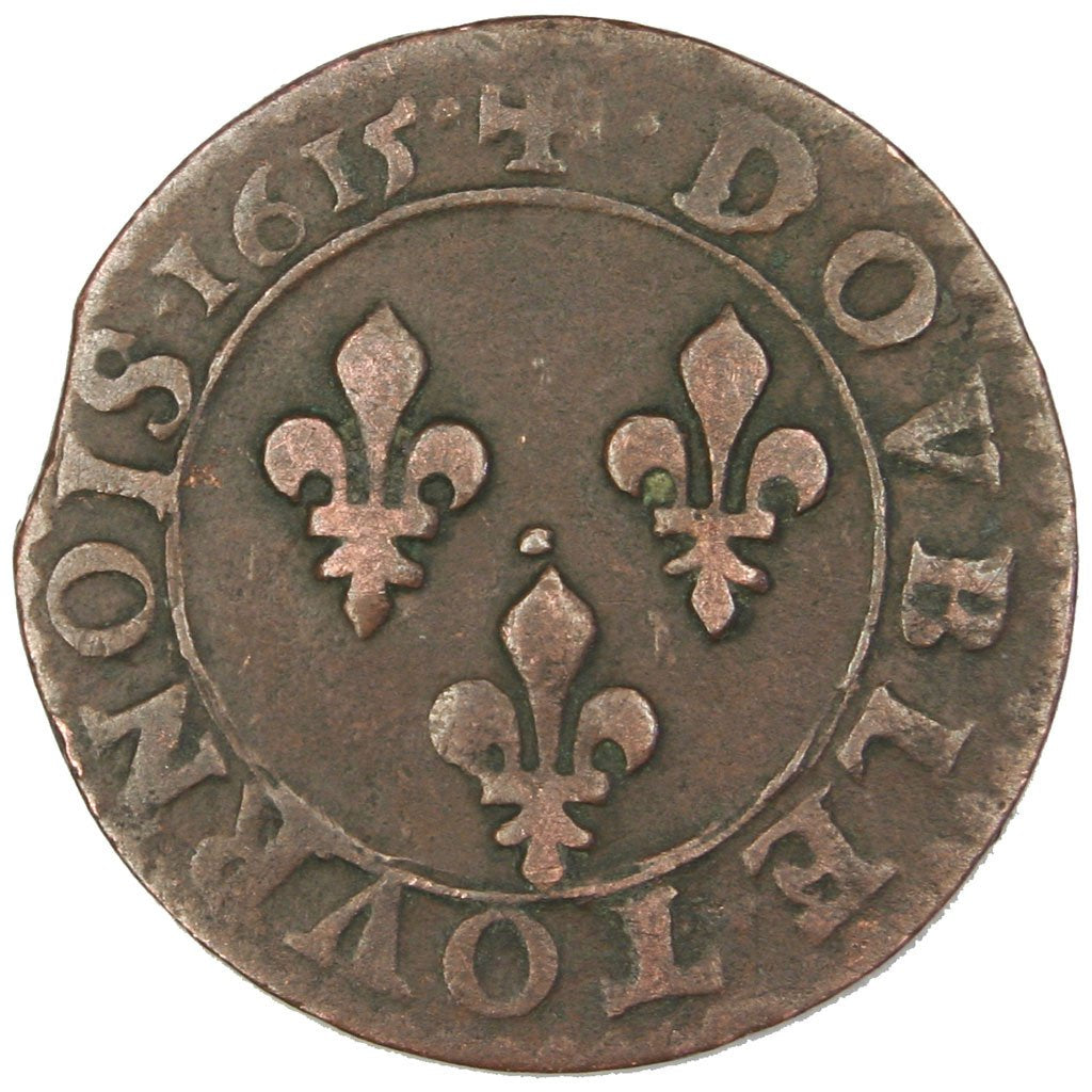 FRANCE, Double tournois, buste enfantin, Double Tournois, 1615, Amiens, KM...