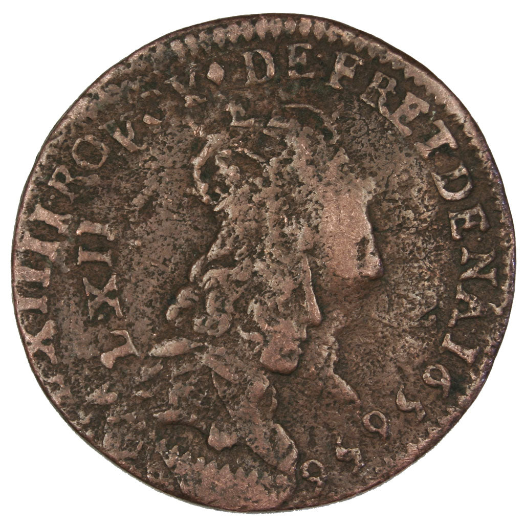 FRANCE, Liard, 1656, Vimy, VF(20-25), Copper, C2G #166, 3.54
