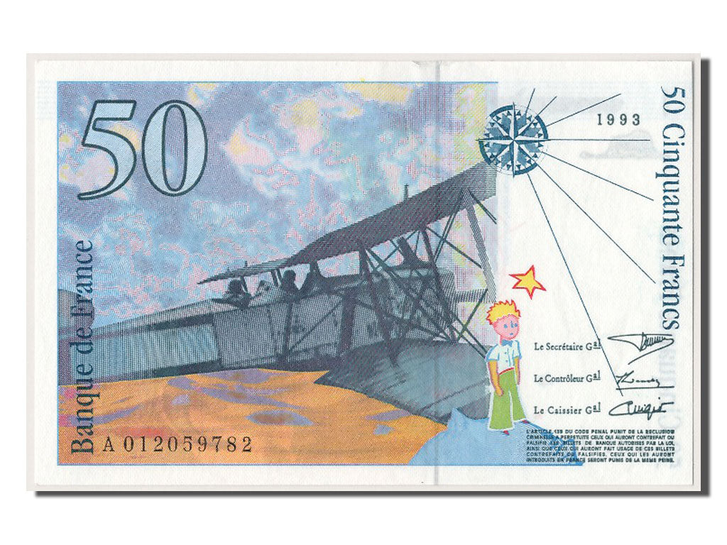 France, 50 Francs, 50 F 1992-1999 ''St Exupéry'', 1993, KM #157b, UNC(60-62), A.