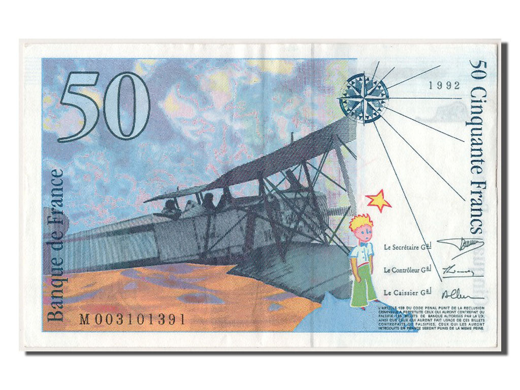 Francia, 50 Francs, 50 F 1992-1999 ''St Exupéry'', 1992, KM:157a, SPL-, Faye...