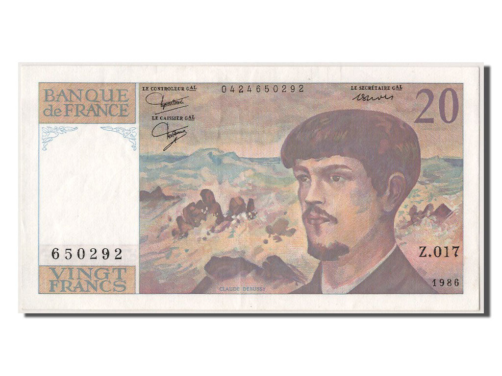 France, 20 Francs, 20 F 1980-1997 ''Debussy'', 1986, KM #151a, AU(55-58), Z.017.