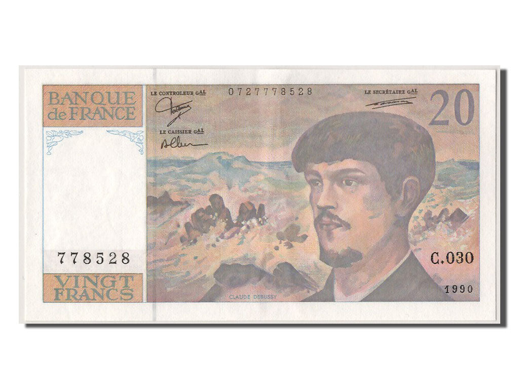 Francia, 20 Francs, 20 F 1980-1997 ''Debussy'', 1990, KM:151d, SPL, Fayette:6...