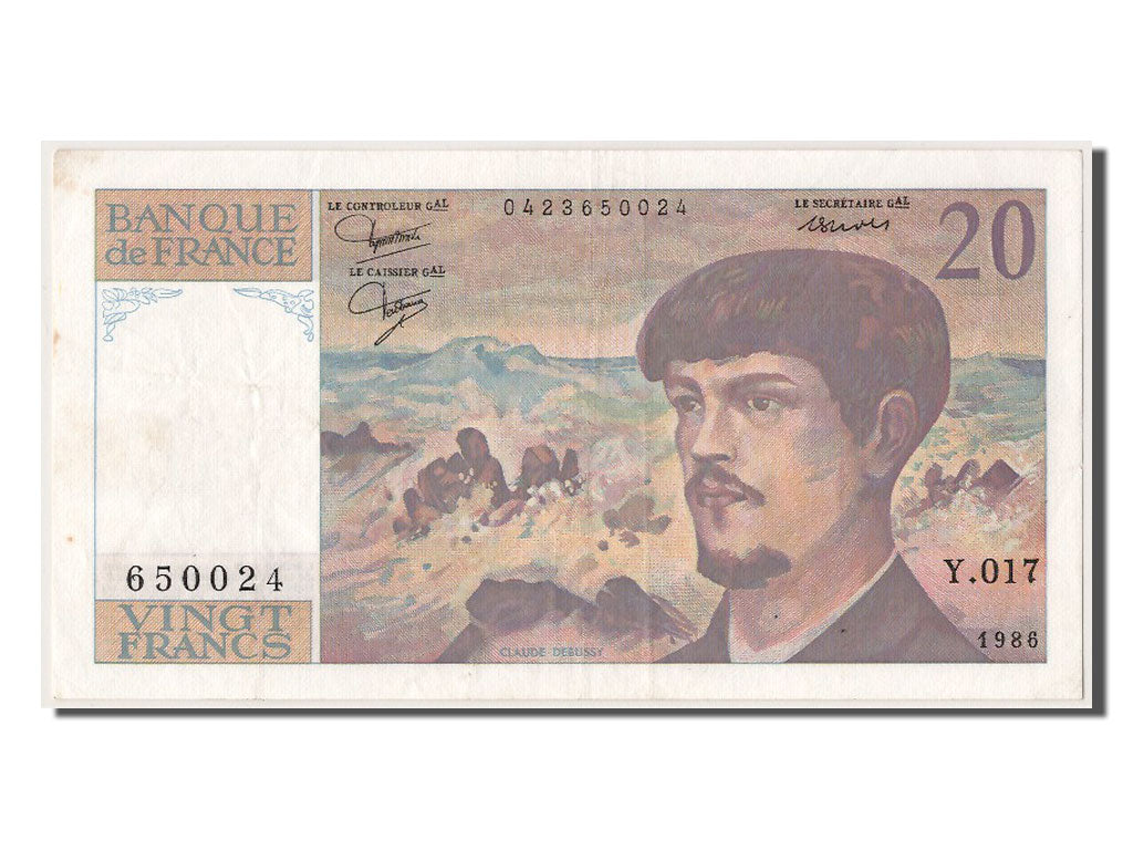 France, 20 Francs, 20 F 1980-1997 ''Debussy'', 1986, KM #151a, AU(50-53), Y.017.