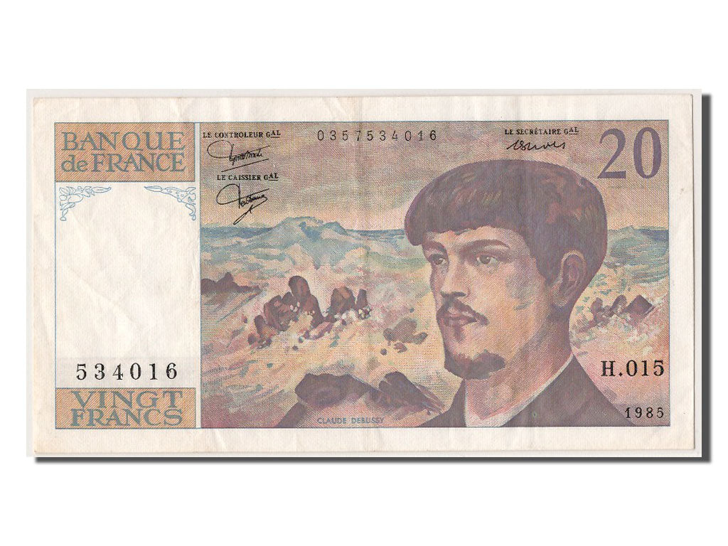 France, 20 Francs, 20 F 1980-1997 ''Debussy'', 1985, KM #151a, AU(50-53), H.015.