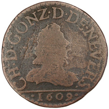 FRANCE, Double Tournois, 1609, Charleville, VF(20-25), Copper, CGKL #588, 2.67