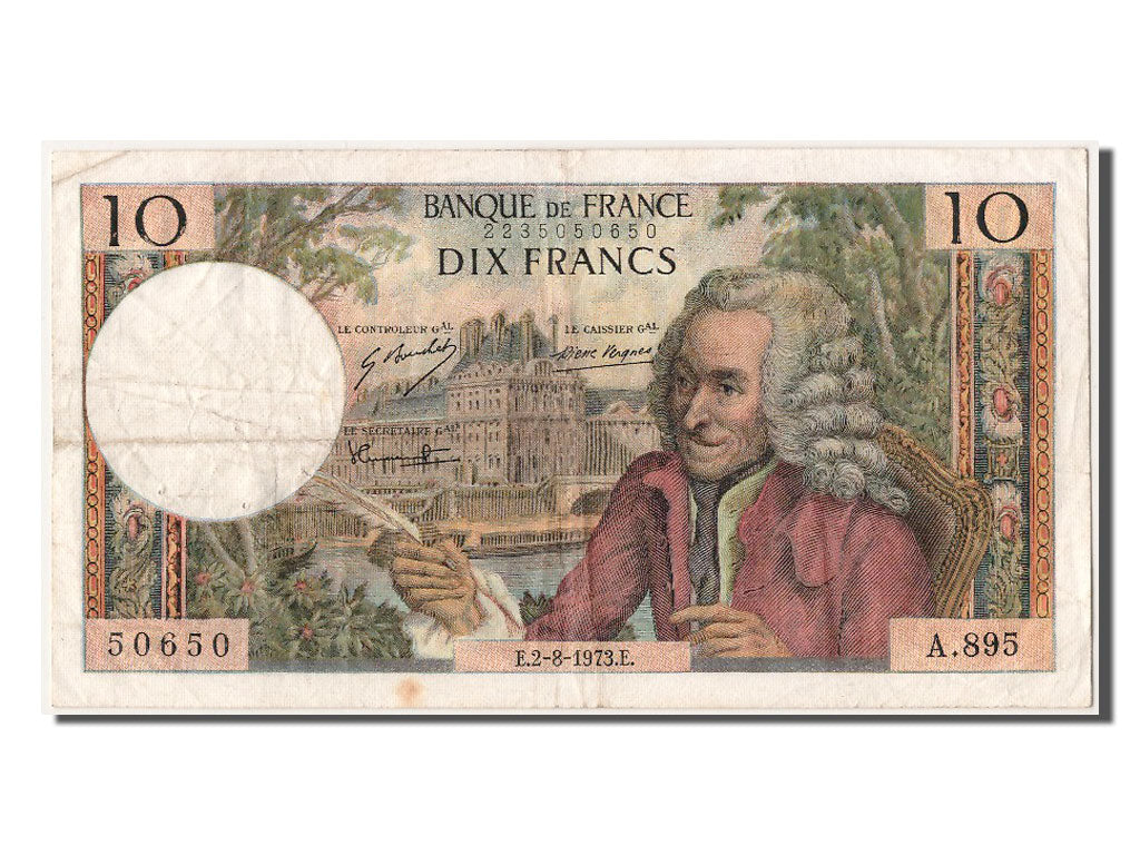 France, 10 Francs, 10 F 1963-1973 ''Voltaire'', 1973, KM #147d, 1973-08-02,...