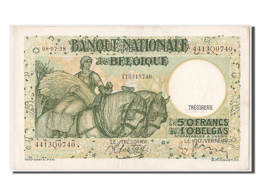 Banknote, Belgium, 50 Francs-10 Belgas, 1938, 1938-07-08, UNC(60-62)
