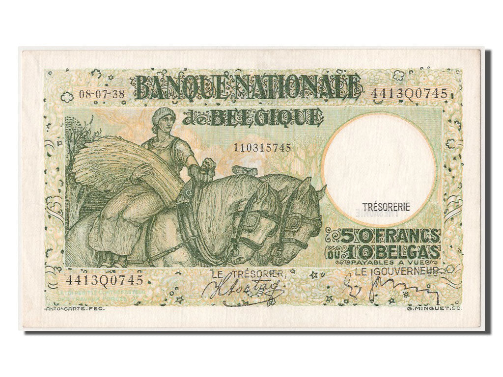 Banknote, Belgium, 50 Francs-10 Belgas, 1938, 1938-07-08, UNC(63)