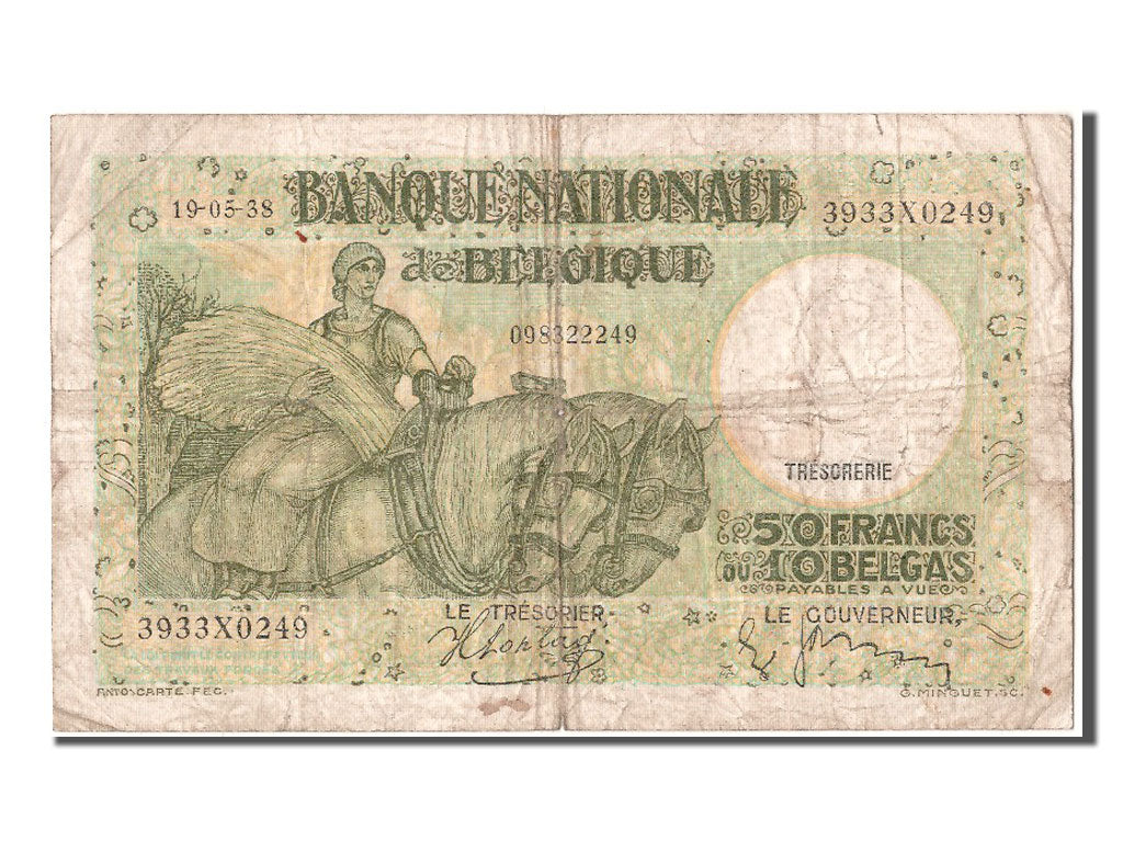 Banknote, Belgium, 50 Francs-10 Belgas, 1938, 1938-05-19, VF(20-25)
