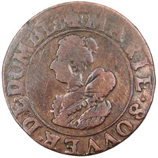 FRANCE, Double Tournois, 1628, Trévoux, VF(20-25), Copper, CGKL #728, 1.92