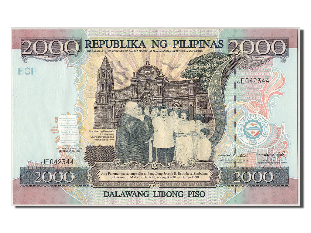 Banknote, Philippines, 2000 Piso, 1998, 1998-06-30, KM:189a, UNC(65-70)