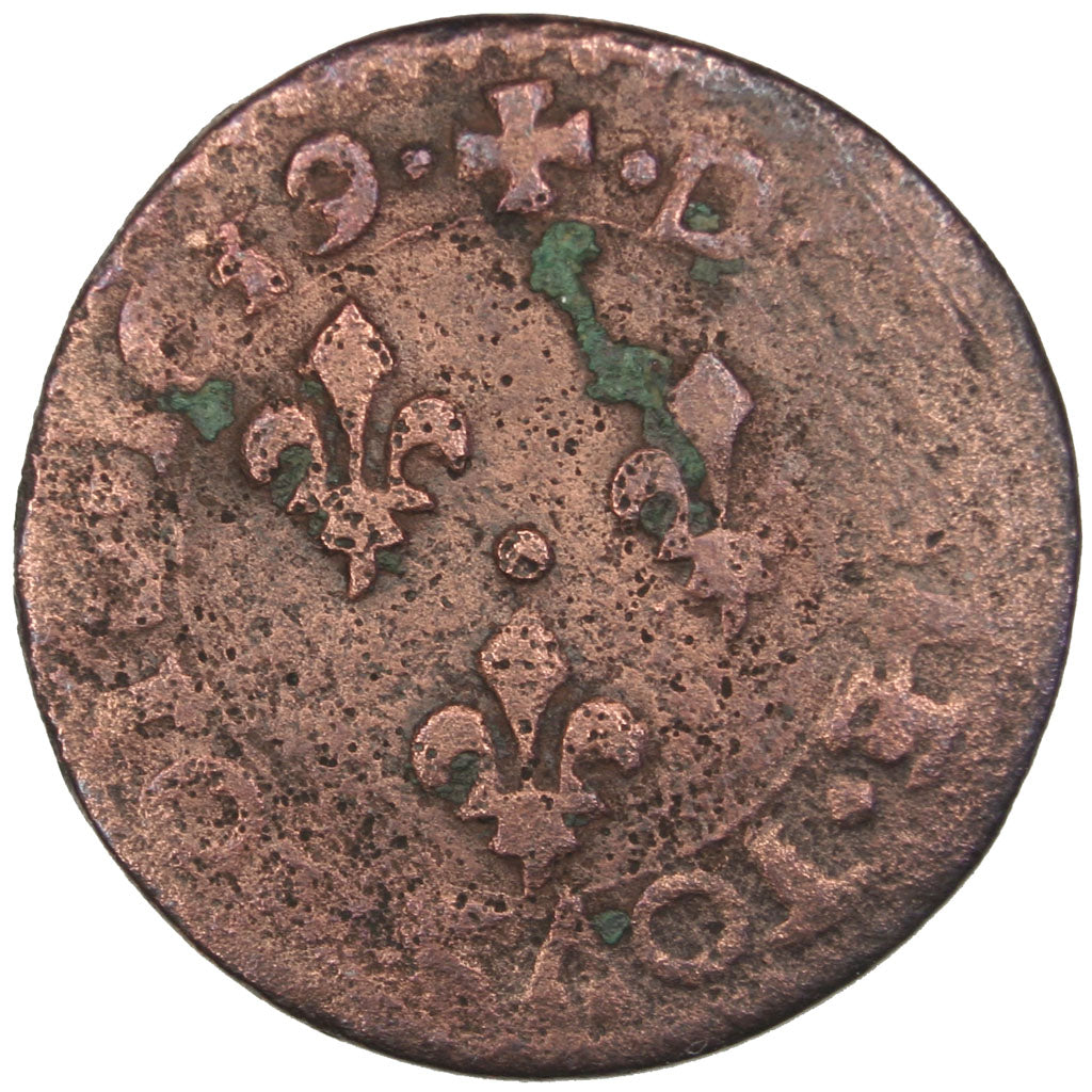 FRANCE, Double Tournois, 1639, Bordeaux, VF(20-25), Copper, CGKL #296, 2.25