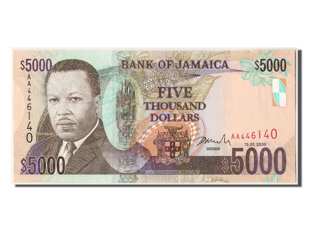 Jamaica, 5000 Dollars, 2009, KM #87a, 2009-01-15, UNC(65-70), AA446140