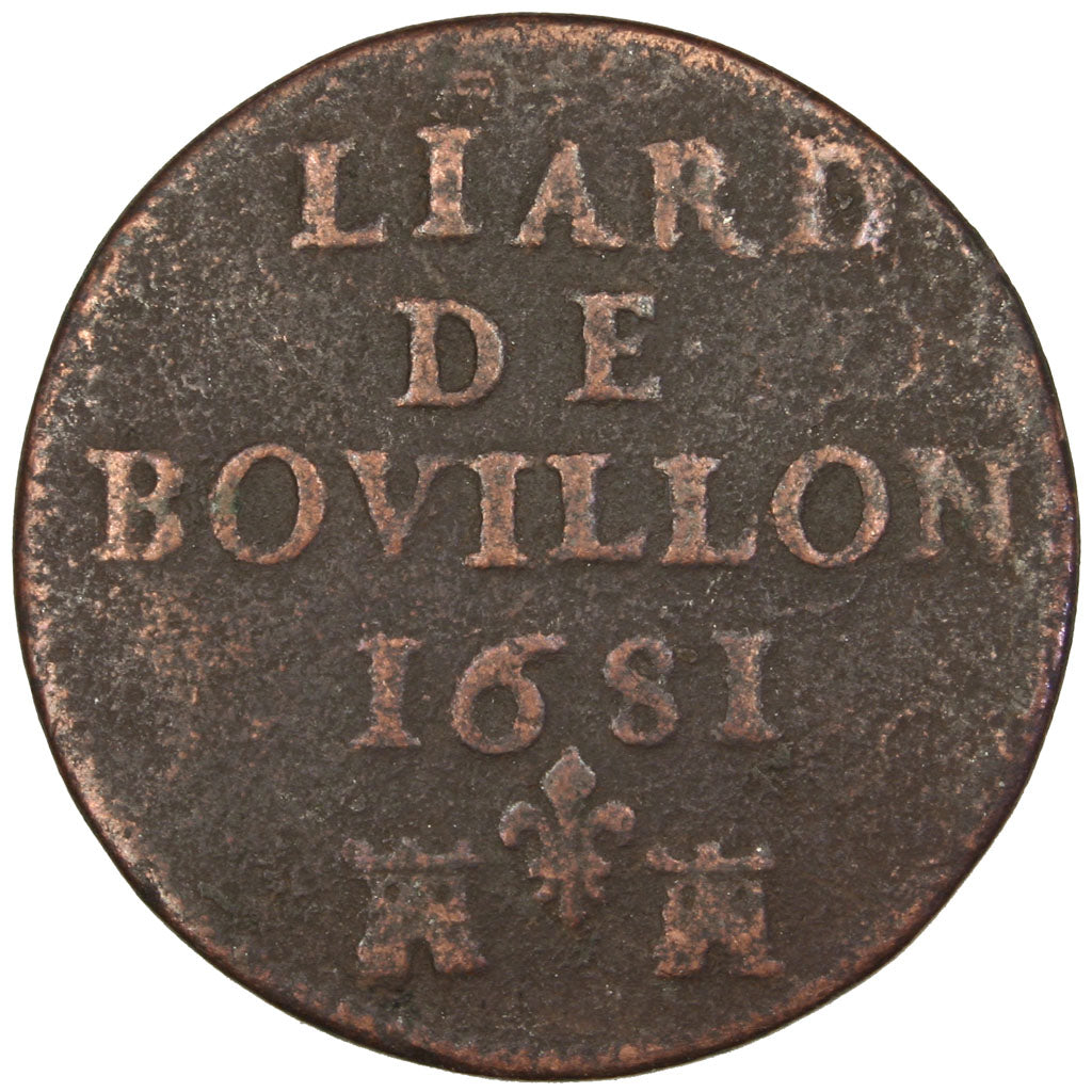 FRANCE, Liard, 1681, Bouillon, VF(20-25), Copper, C2G #332, 3.20