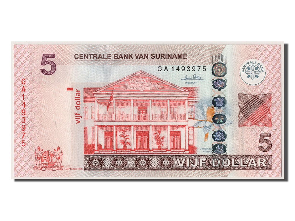 Suriname, 5 Dollars, 2010, KM #162, 2010-09-01, UNC(63), GA1493975