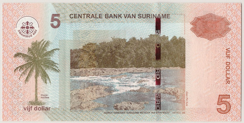 Suriname, 5 Dollars, 2010, KM #162, 2010-09-01, UNC(63), GA1493975