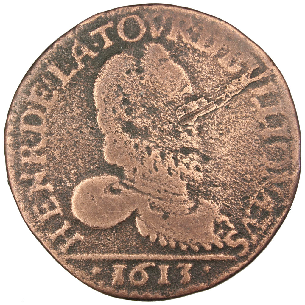 FRANCE, Liard, 1613, Raucourt, F(12-15), Copper, C2G #304, 3.26