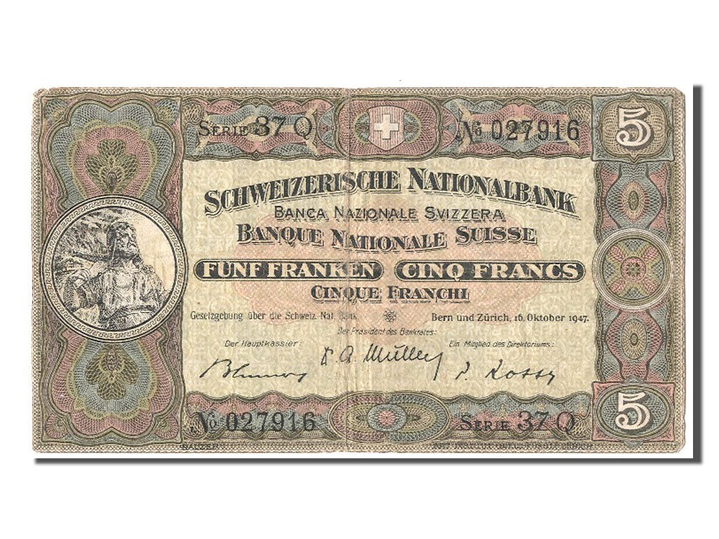 Banknote, Switzerland, 5 Franken, 1947, 1947-10-16, VF(30-35)