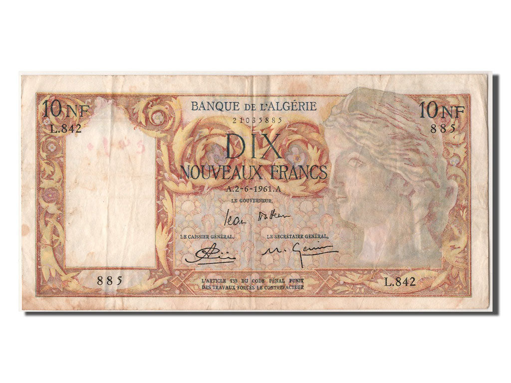 Biljet, Algerije, 10 Nouveaux Francs, 1961, 1961-06-02, TTB