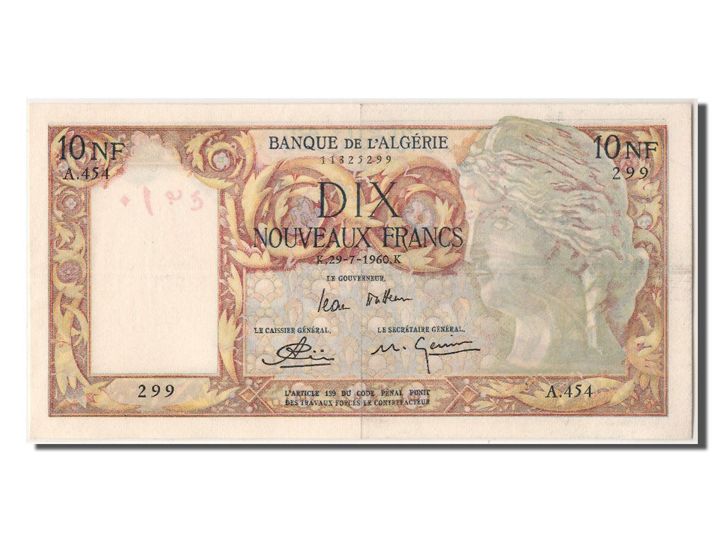 Banknote, Algeria, 10 Nouveaux Francs, 1960, 1960-07-29, AU(55-58)
