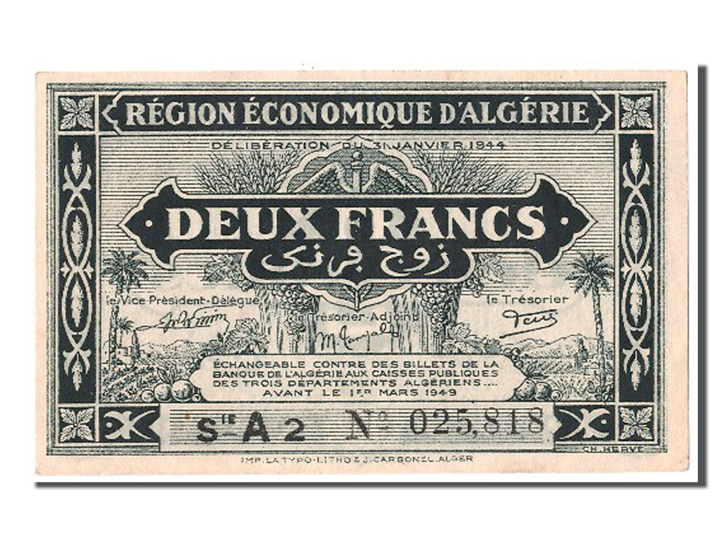 Algeria, 2 Francs, KM #99a, UNC(63), A2 025818