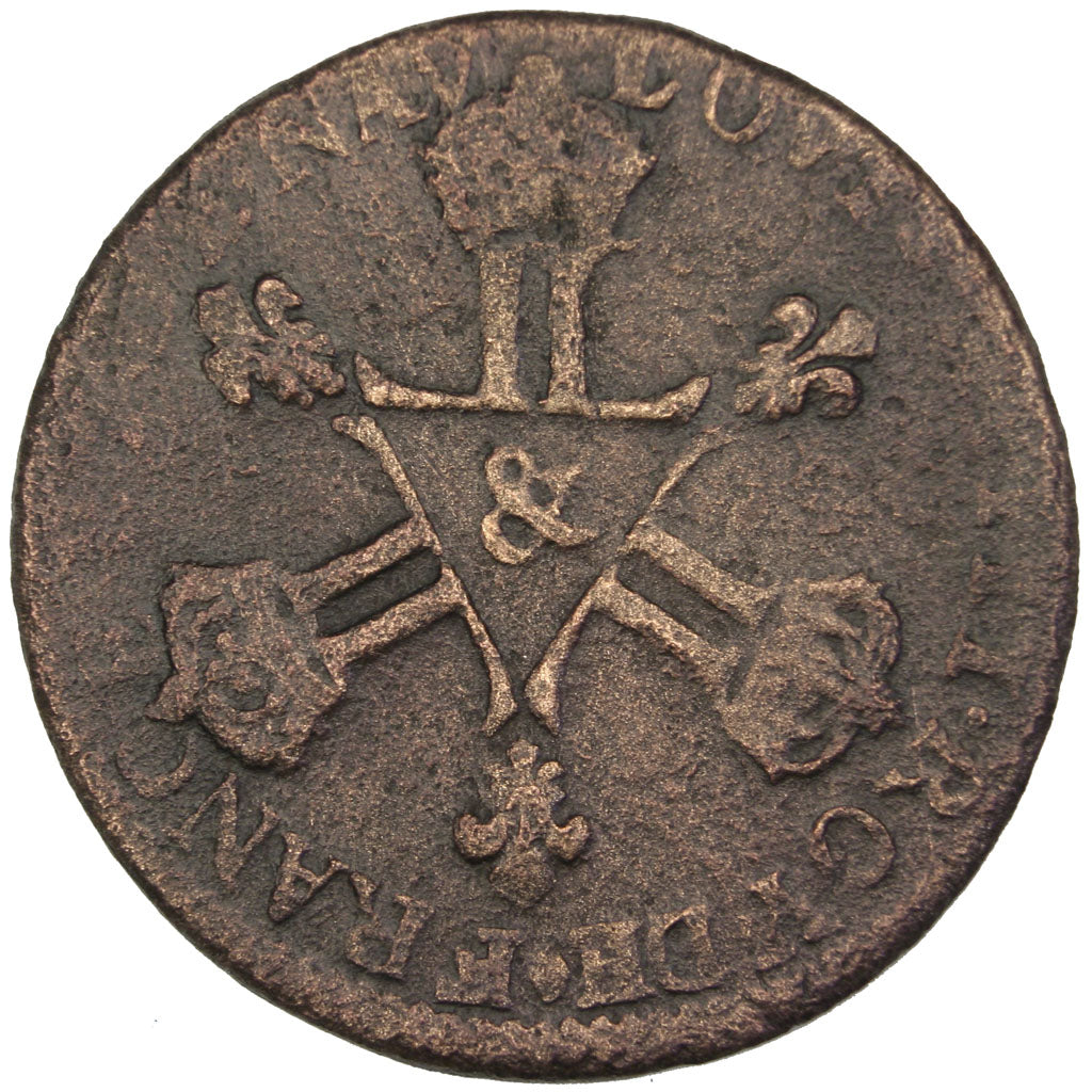 FRANCE, 6 Denarius, 1711, Aix en Provence, VF(30-35), Copper, Gadoury #85, 5.04