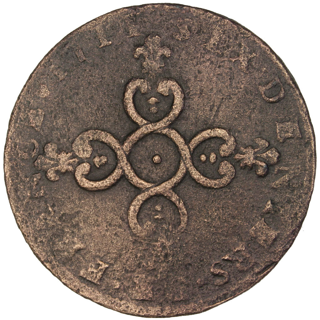 FRANCE, 6 Denarius, 1711, Aix en Provence, VF(30-35), Copper, Gadoury #85, 5.04