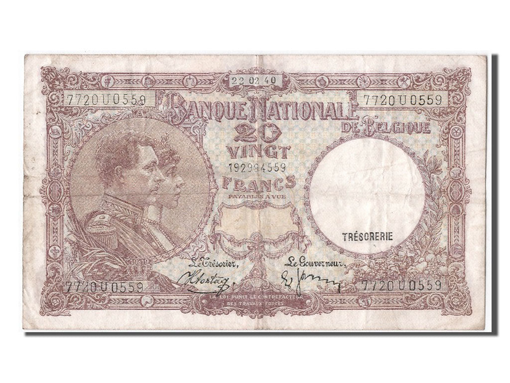 Banknote, Belgium, 20 Francs, 1940, 1940-02-22, VF(30-35)
