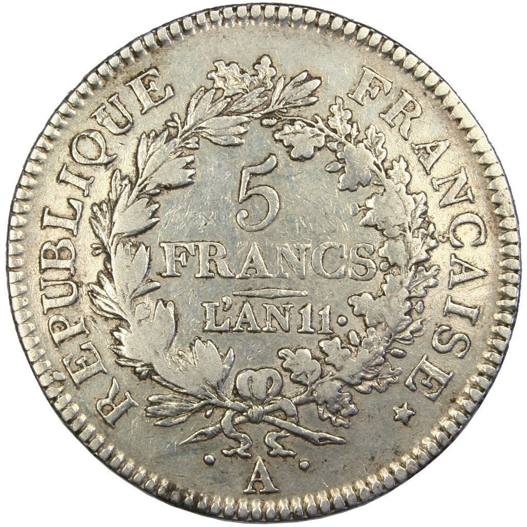 FRANCE, Union et Force, 5 Francs, 1802, Paris, KM #639.1, VF(30-35), Silver,...