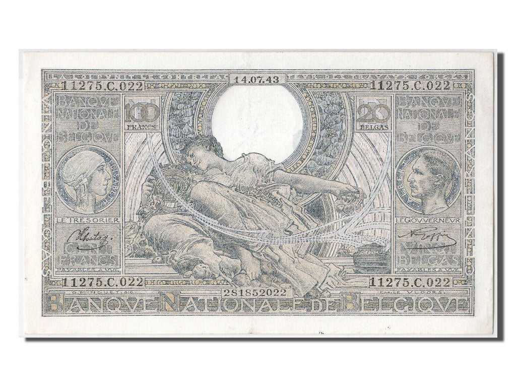 Belgium, 100 Francs-20 Belgas, 1943, KM #107, 1943-07-14, UNC(60-62),...
