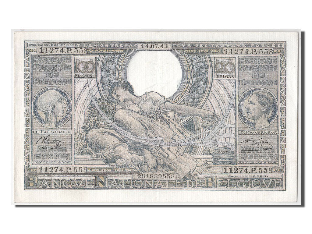 Geldschein, Belgien, 100 Francs-20 Belgas, 1943, 1943-07-14, VZ