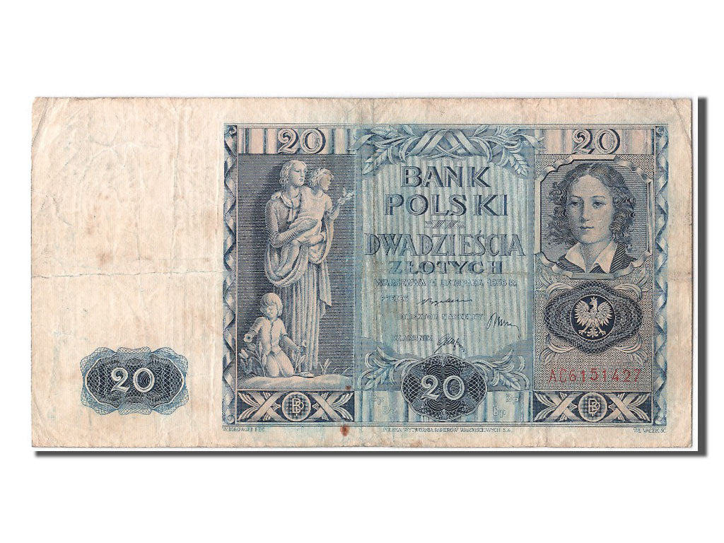 Banknote, Poland, 20 Zlotych, 1936, 1936-11-11, VF(30-35)