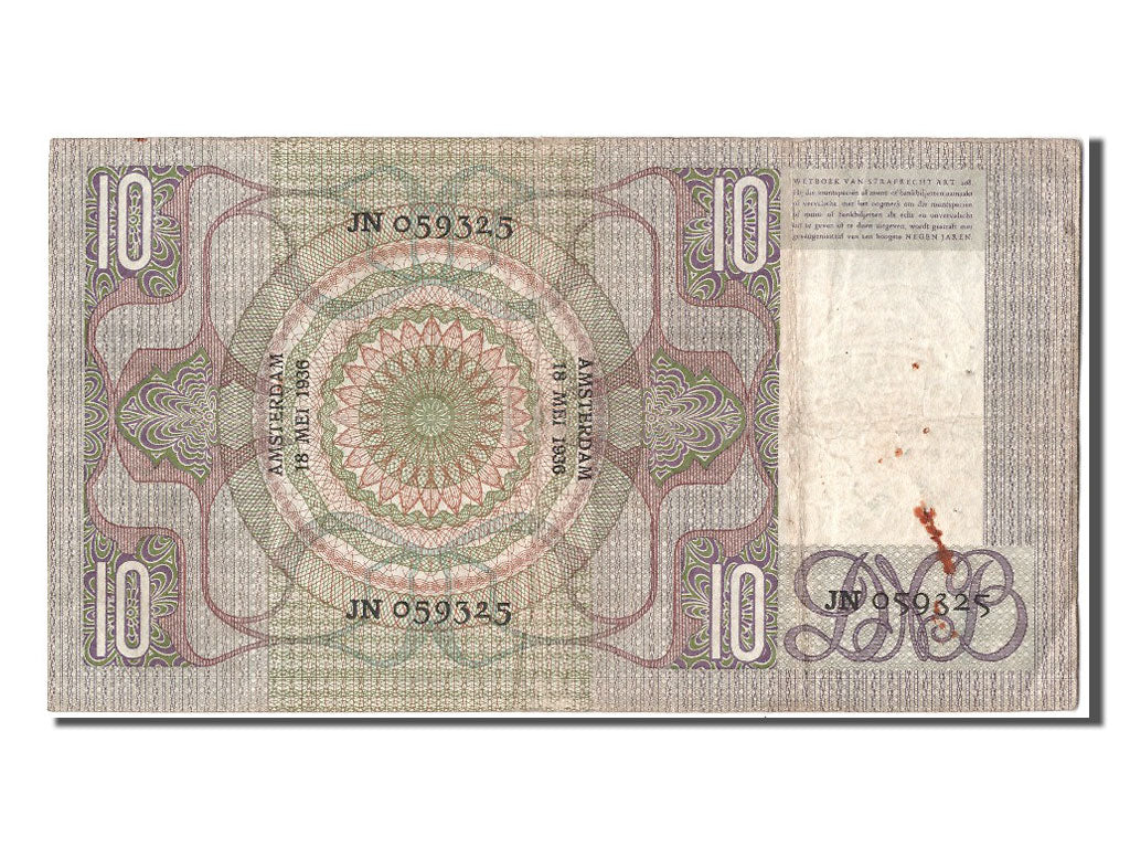 Banknote, Netherlands, 10 Gulden, 1936, 1936-05-18, VF(30-35)