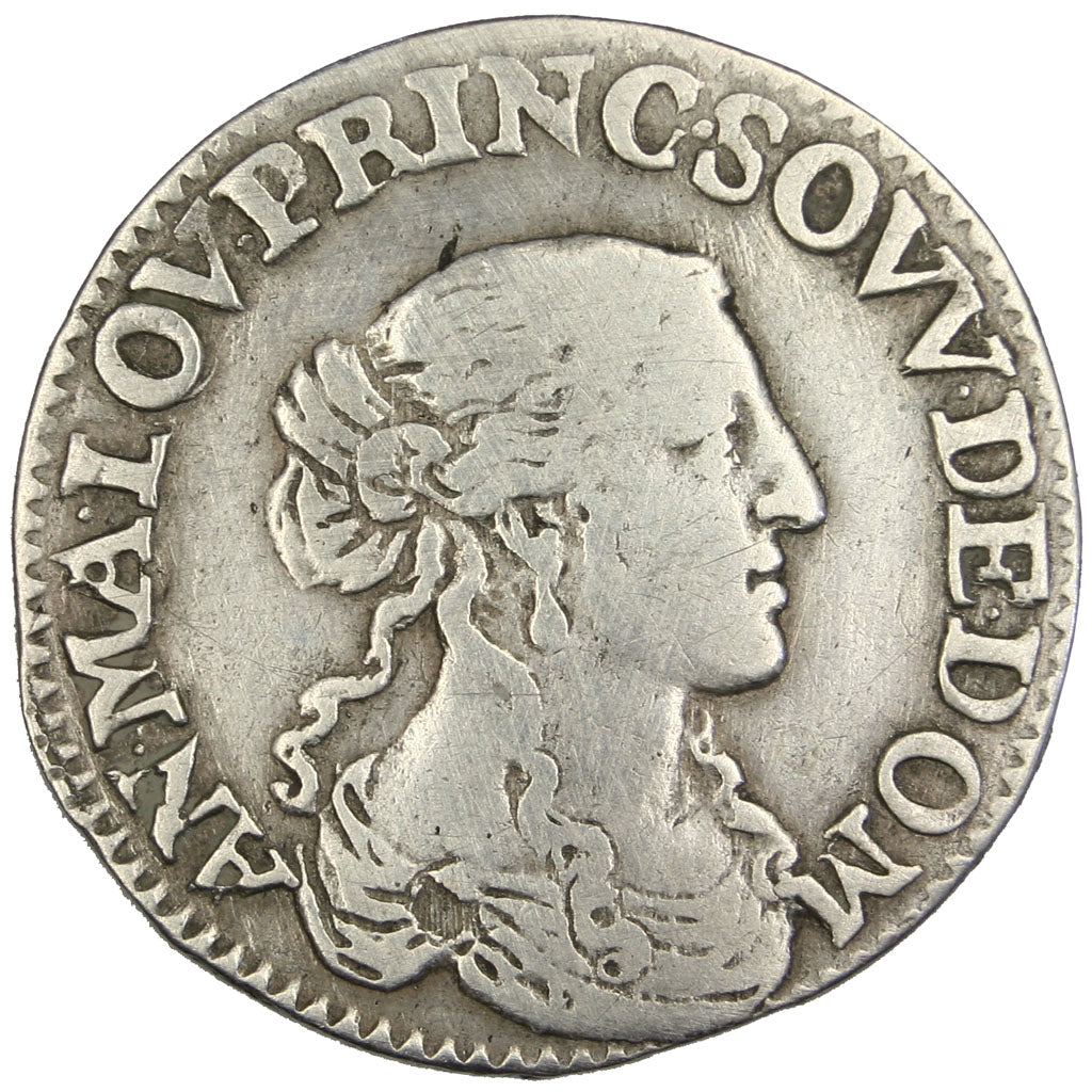FRANCE, 1/12 Ecu, 1664, Trévoux, VF(30-35), Silver, 2.23