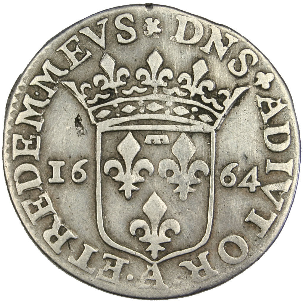 FRANCE, 1/12 Ecu, 1664, Trévoux, VF(30-35), Silver, 2.23