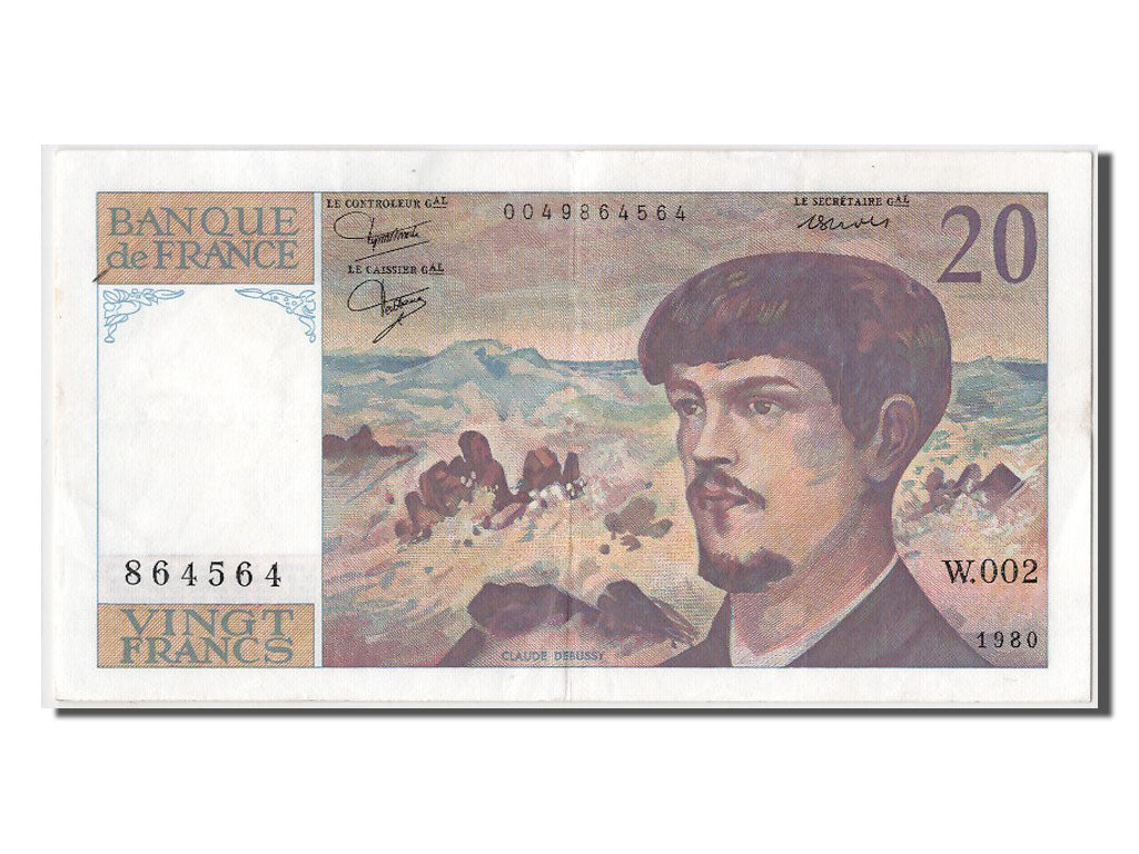 France, 20 Francs, 20 F 1980-1997 ''Debussy'', 1980, KM #151a, AU(50-53), W.002.