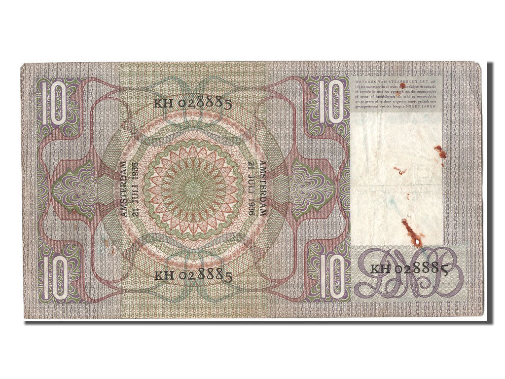 Banknote, Netherlands, 10 Gulden, 1936, 1936-07-21, VF(30-35)