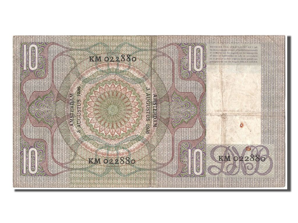 Banknote, Netherlands, 10 Gulden, 1936, 1936-08-03, KM:49, VF(30-35)
