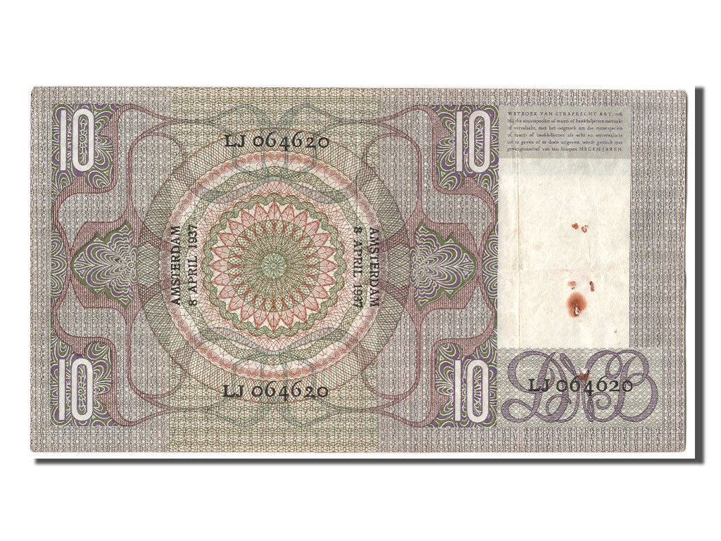 Netherlands, 10 Gulden, 1937, KM #49, 1937-04-08, VF(30-35), LJ 064620