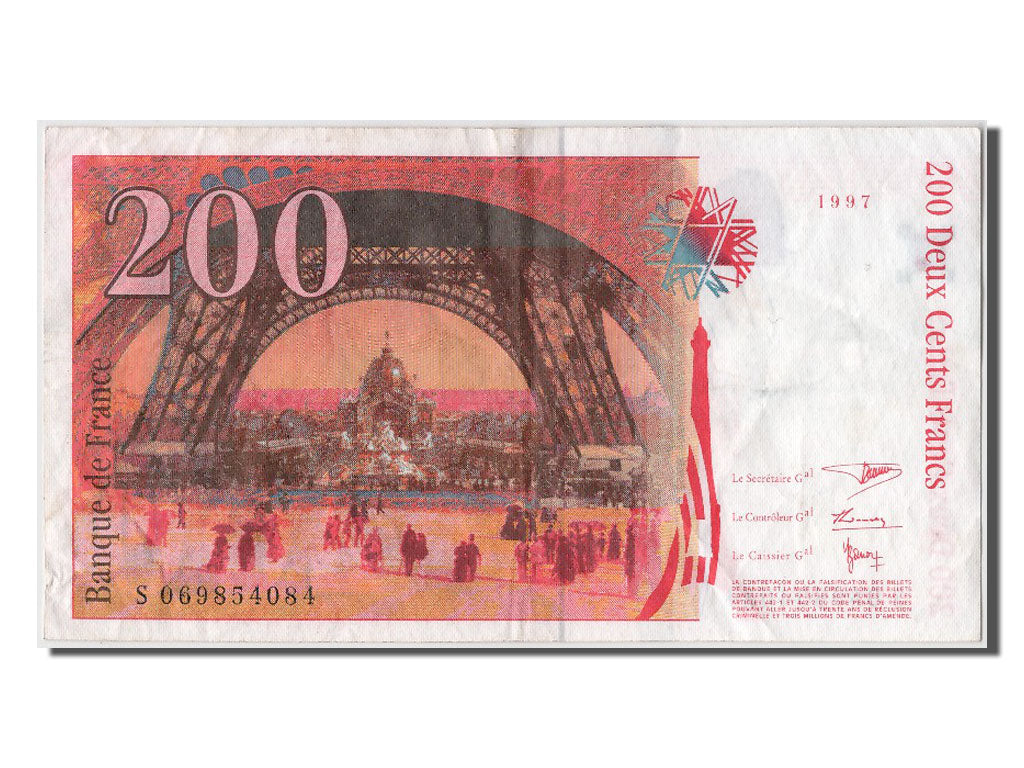 Banknote, France, 200 Francs, 200 F 1995-1999 ''Eiffel'', 1997, AU(50-53)